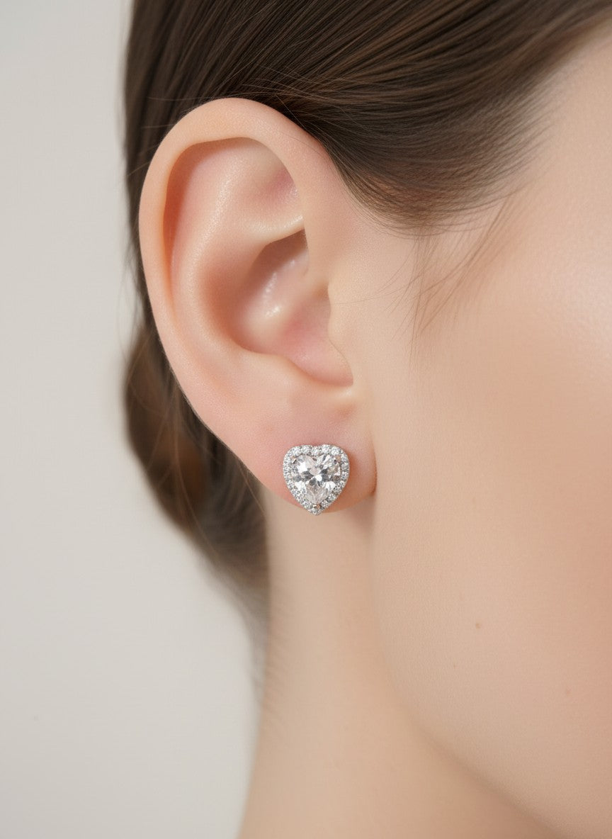 14k Gold Dipped Heart CZ Huggie Earrings