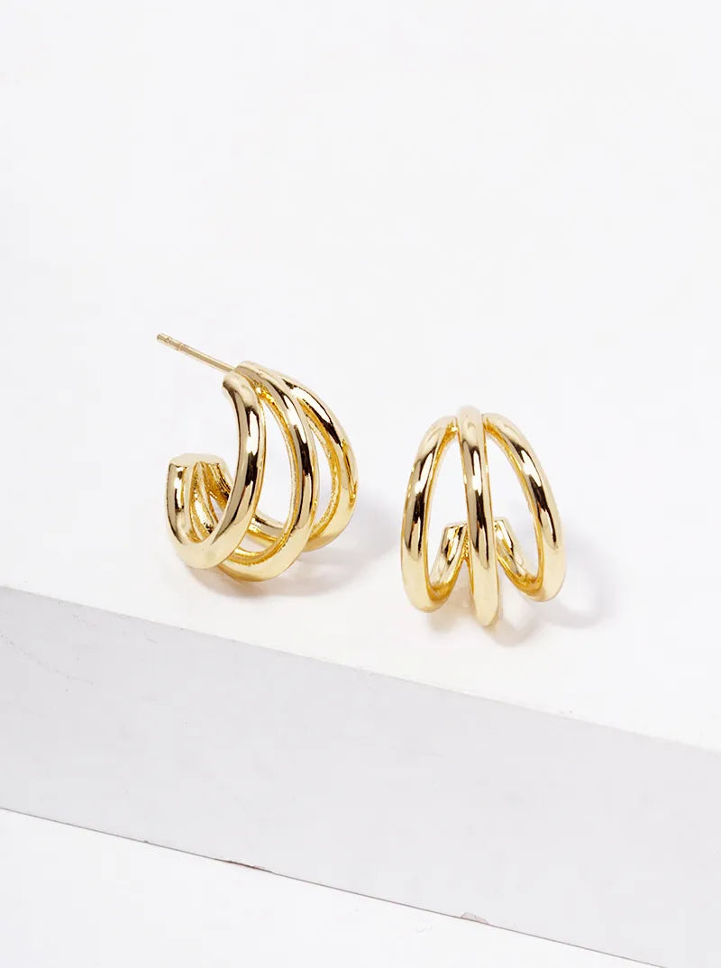 White Gold Dipped Metal 15mm Triple Open Hoop Earrings