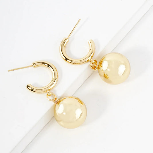 14mm Brass Ball Drop 15mm 14K-Gold-Dipped Hoop Earrings