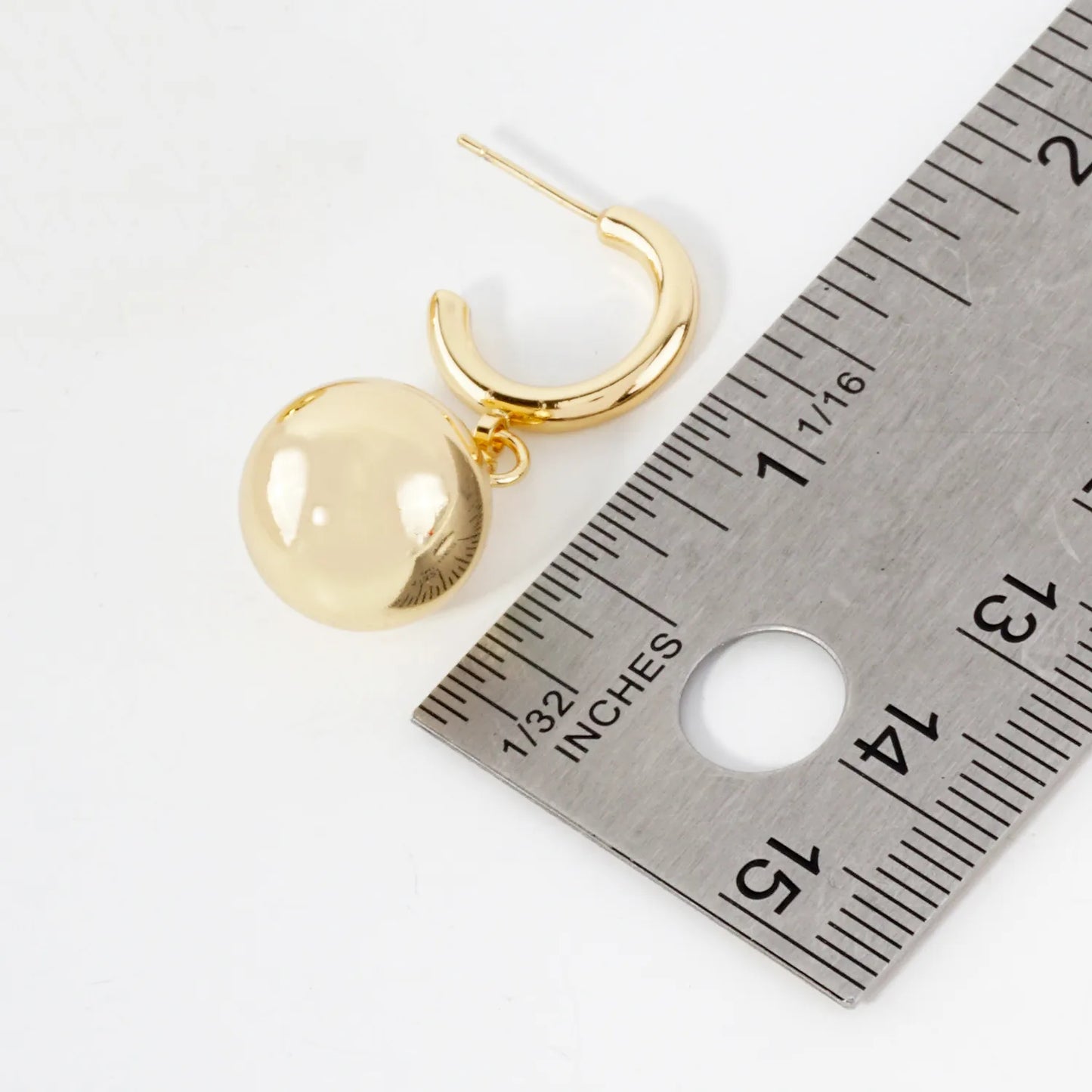 14mm Brass Ball Drop 15mm 14K-Gold-Dipped Hoop Earrings