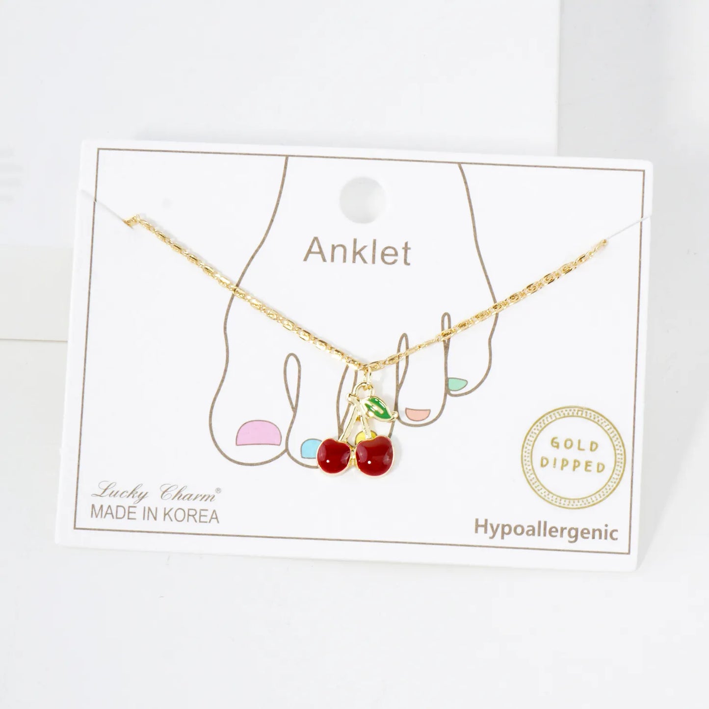 14mm Enamel Cherry Charm 18K-Gold-Dipped Brass Anklet