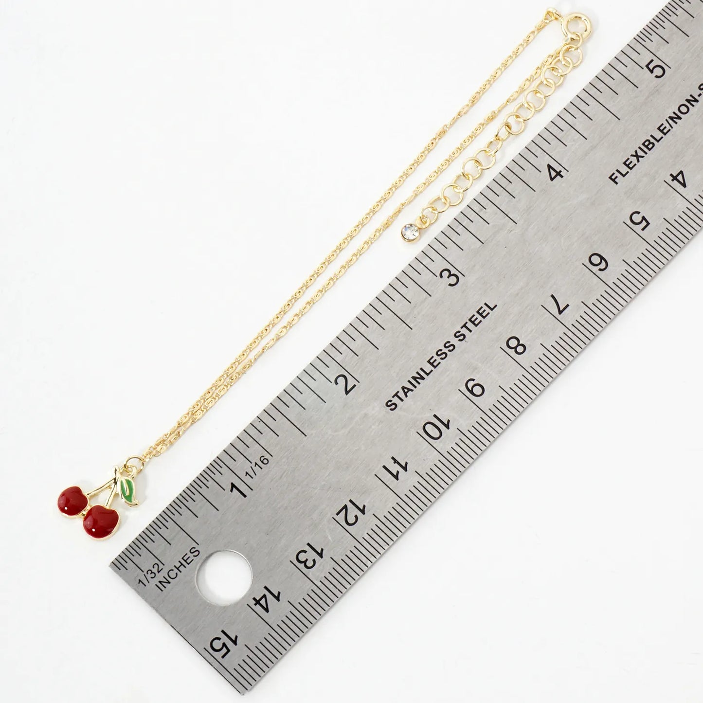 14mm Enamel Cherry Charm 18K-Gold-Dipped Brass Anklet