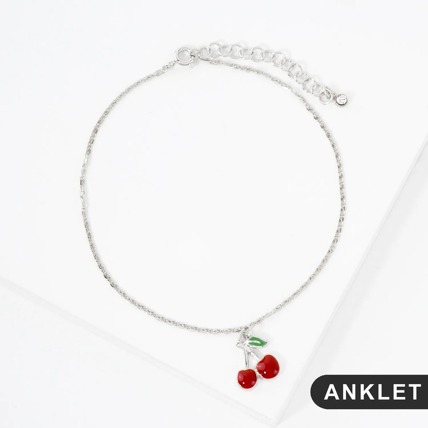 14mm Enamel Cherry Charm 18K-Gold-Dipped Brass Anklet