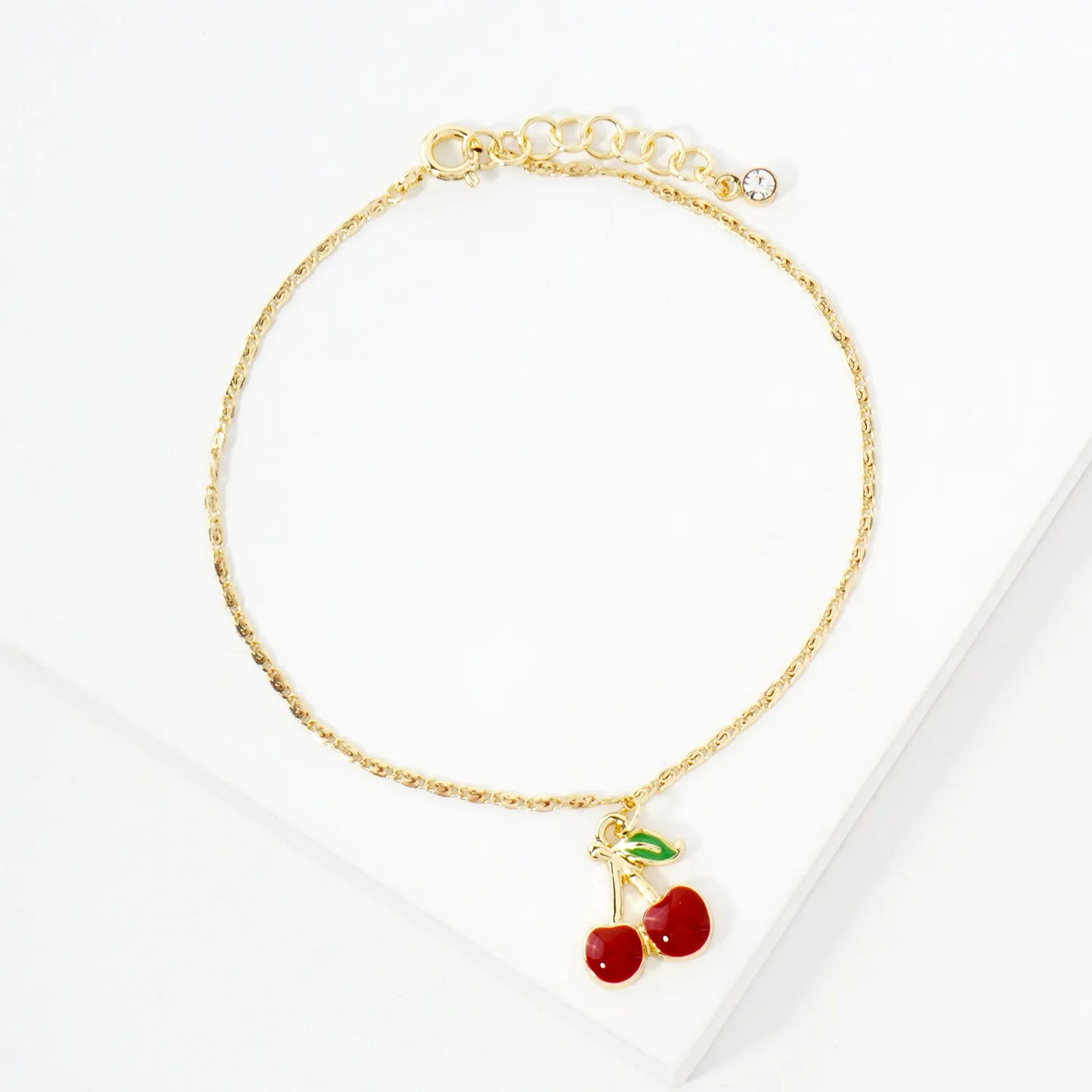 14mm Enamel Cherry Charm 18K-Gold-Dipped Brass Bracelet
