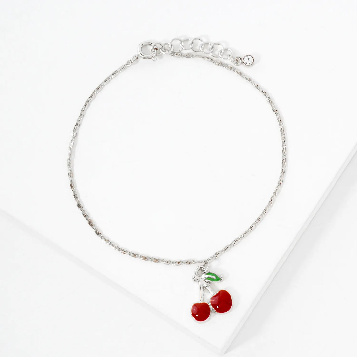 14mm Enamel Cherry Charm 18K-Gold-Dipped Brass Bracelet