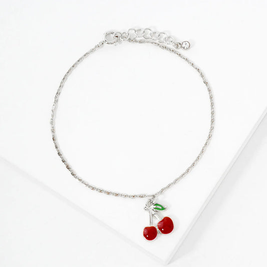 14mm Enamel Cherry Charm 18K-Gold-Dipped Brass Bracelet