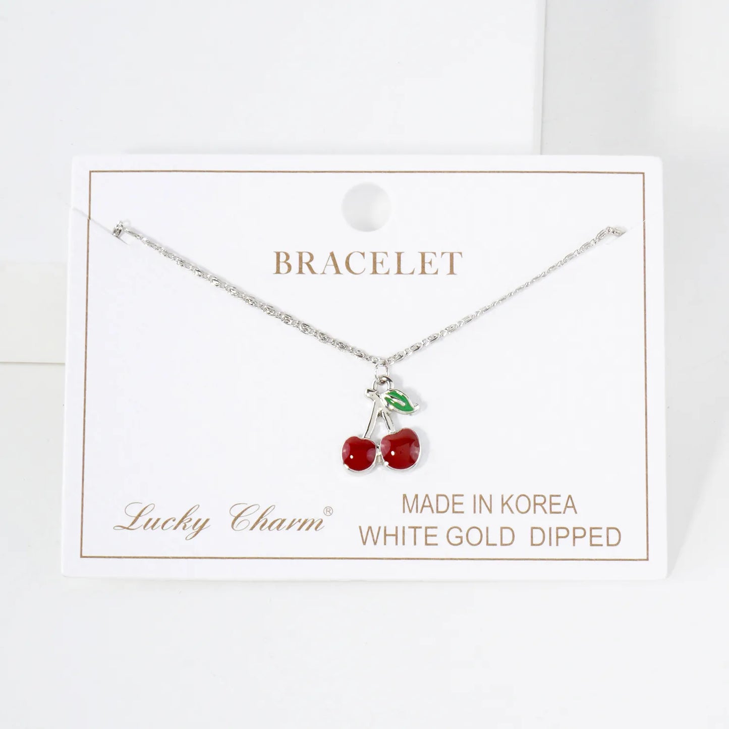 14mm Enamel Cherry Charm 18K-Gold-Dipped Brass Bracelet