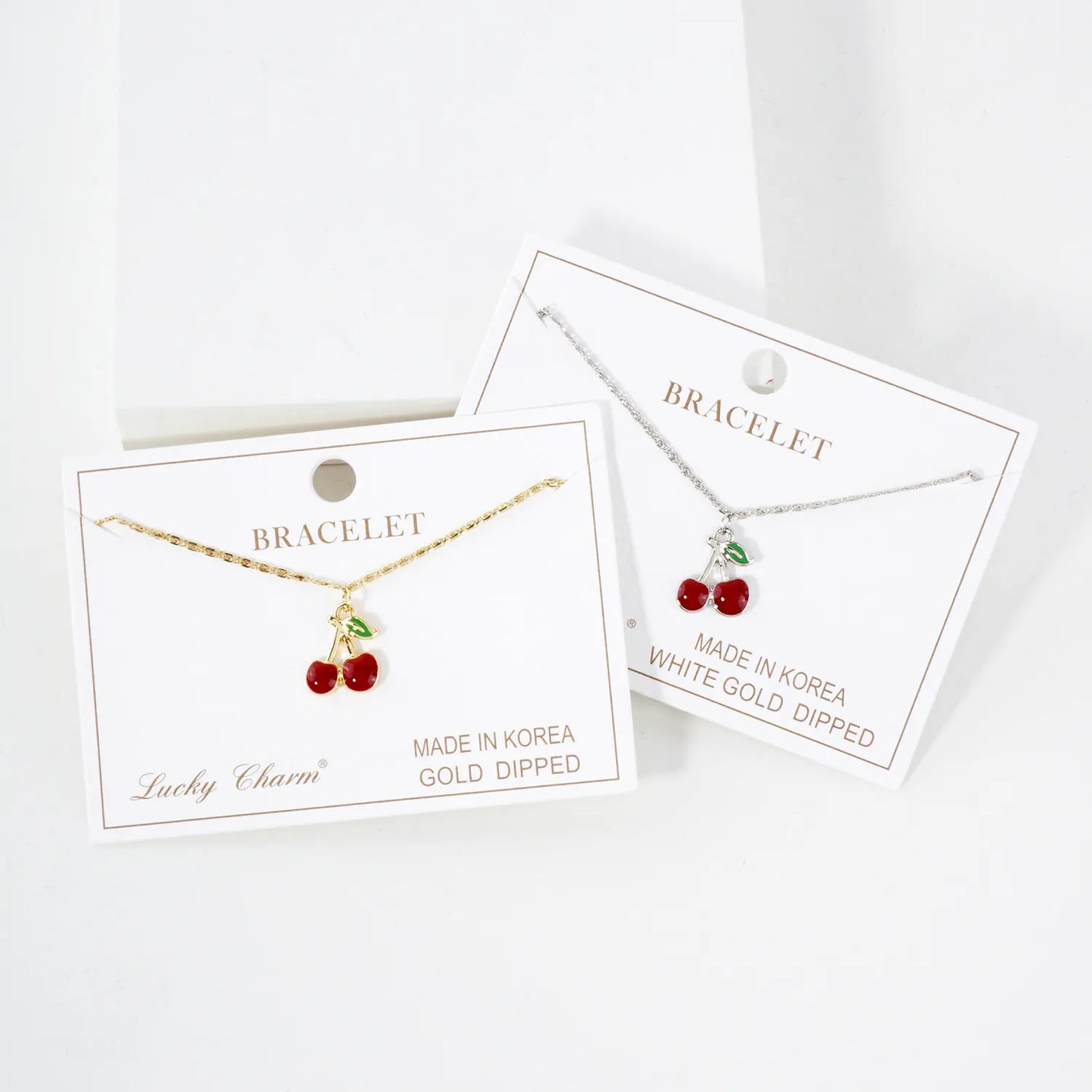 14mm Enamel Cherry Charm 18K-Gold-Dipped Brass Bracelet