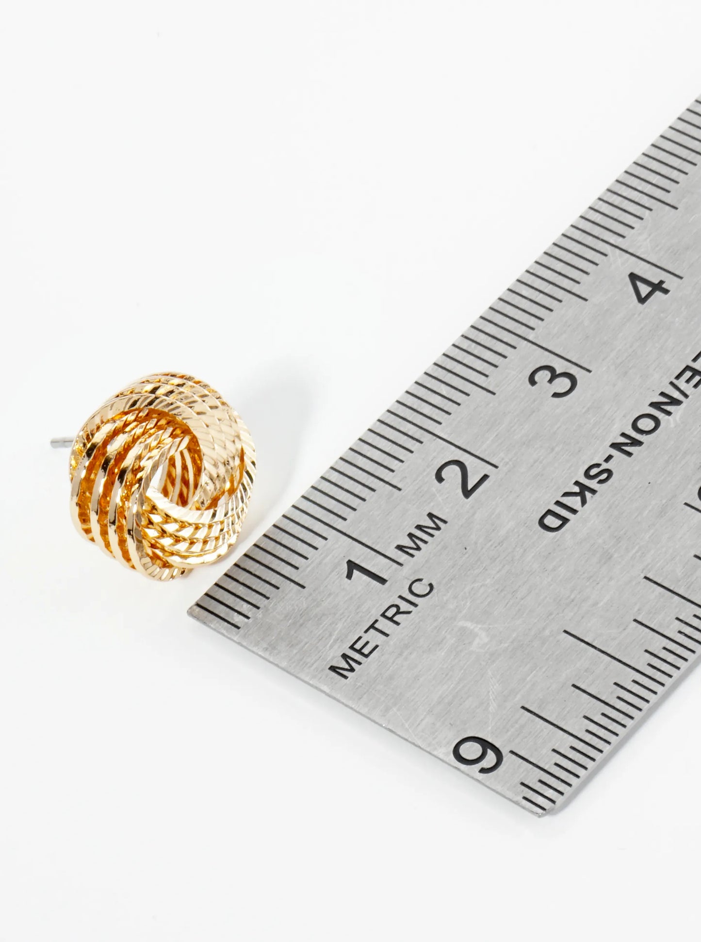 14mm Textured Metal Lightly Flattened Love Knot Stud Earrings