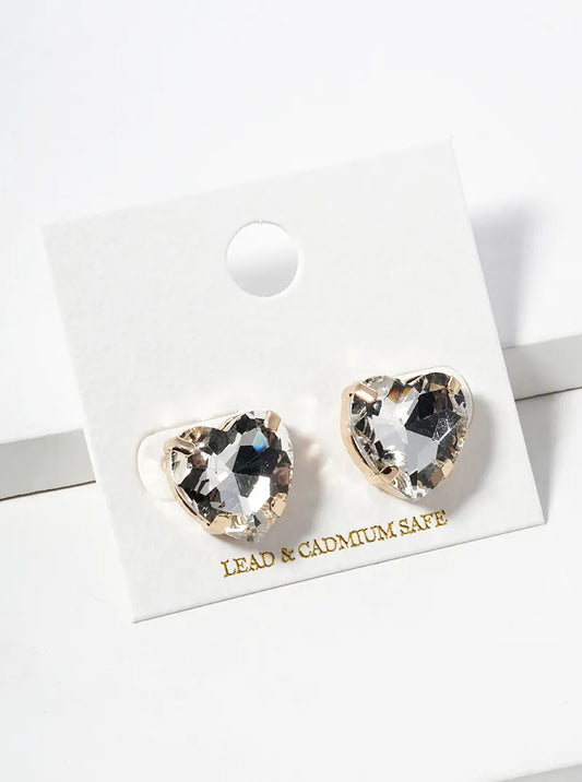 15mm Crystal Heart Button Stud Earrings