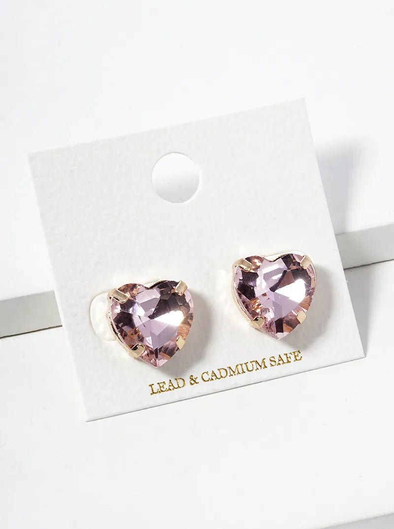 15mm Crystal Heart Button Stud Earrings