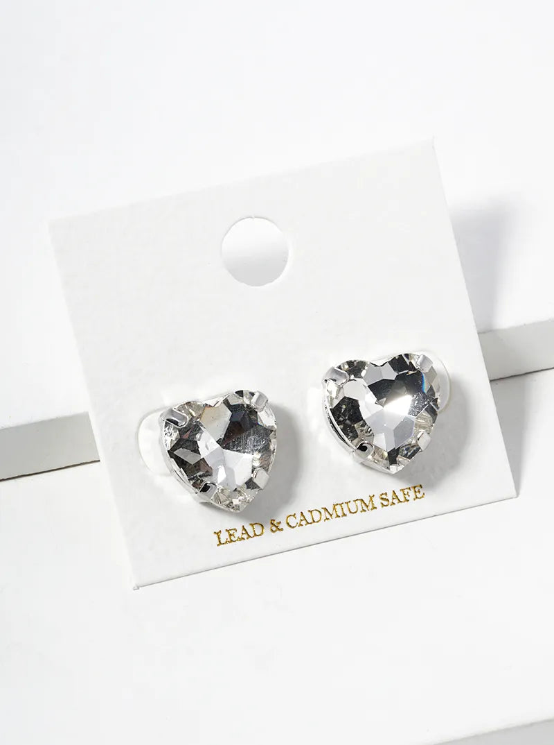 15mm Crystal Heart Button Stud Earrings