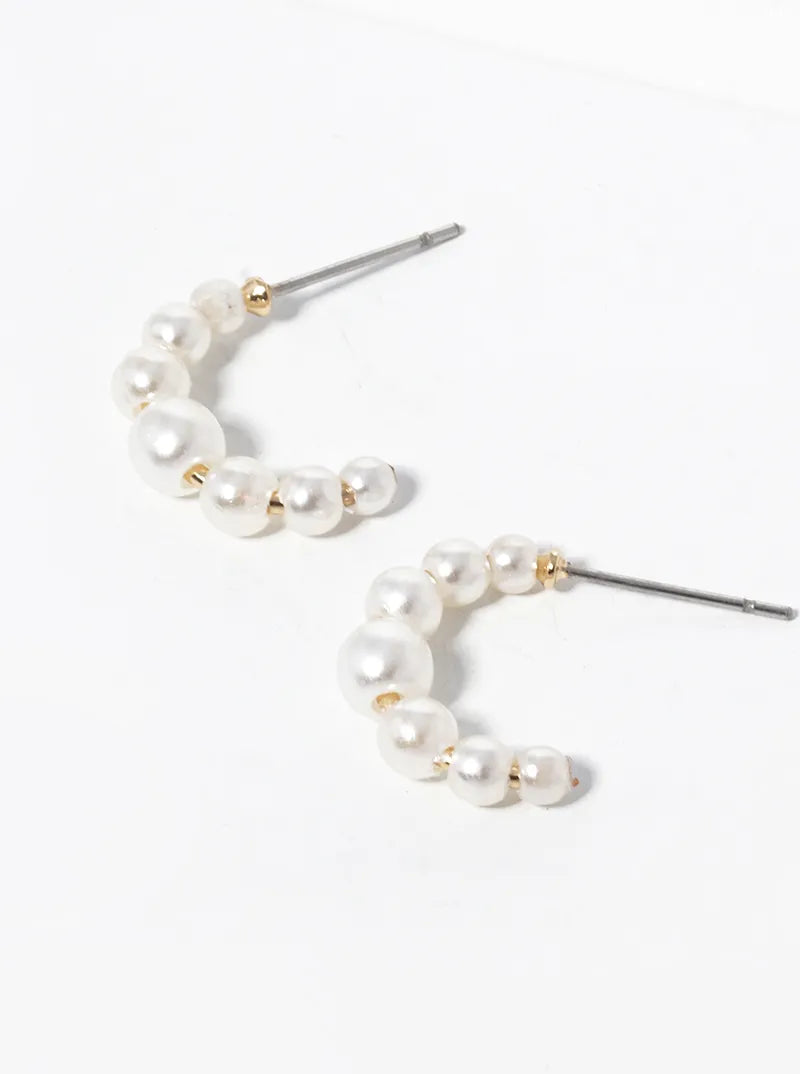 15mm Dainty Pearl Hoop Earrings