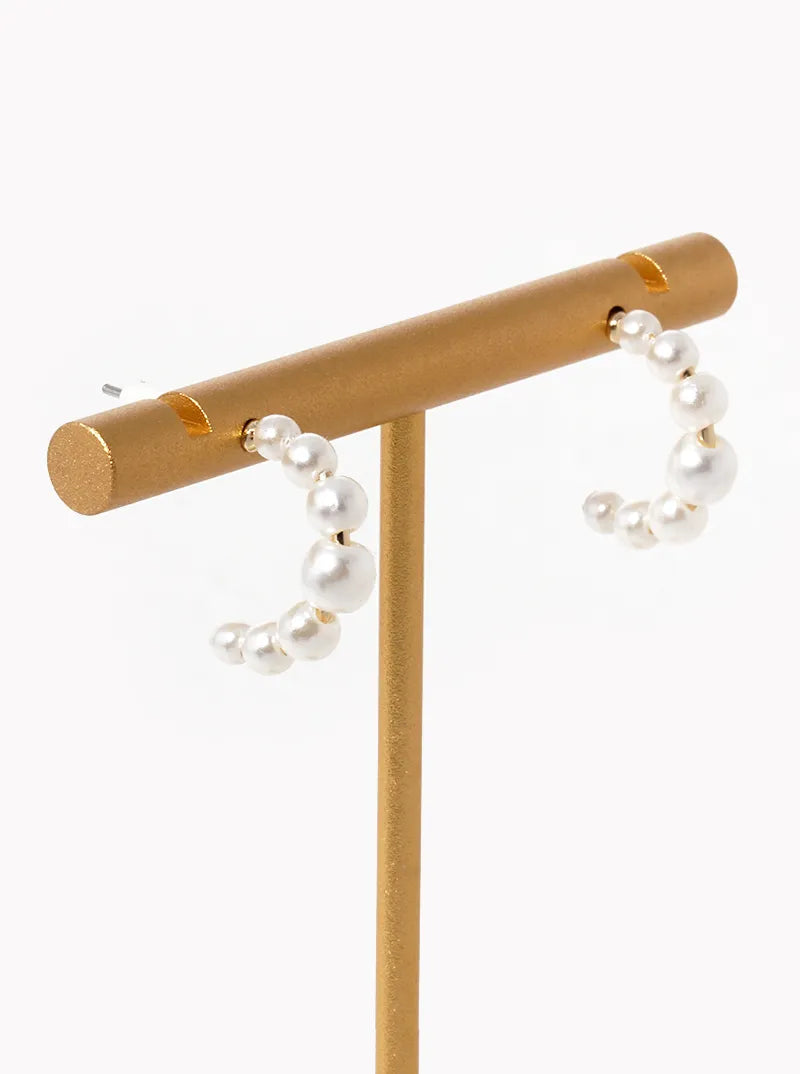 15mm Dainty Pearl Hoop Earrings