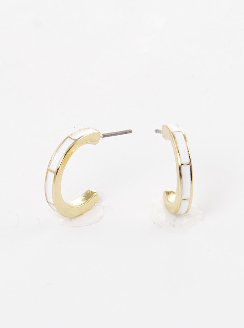 15mm Enamel Filled Dainty Hoop Earrings GOLD-WHITE