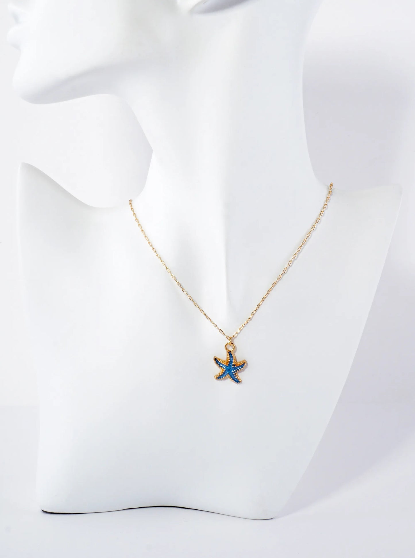 15mm Enamel Starfish Pendant 16-Inch Sea-Life Necklace
