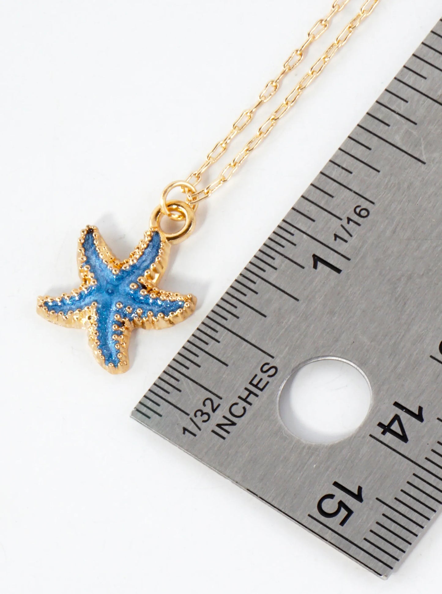 15mm Enamel Starfish Pendant 16-Inch Sea-Life Necklace