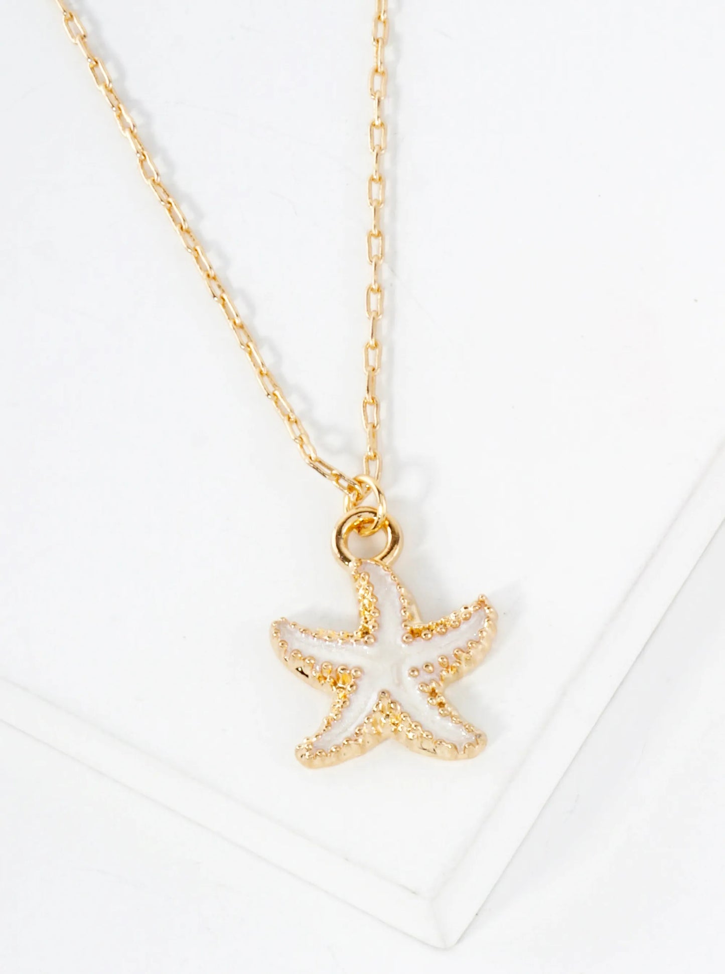 15mm Enamel Starfish Pendant 16-Inch Sea-Life Necklace