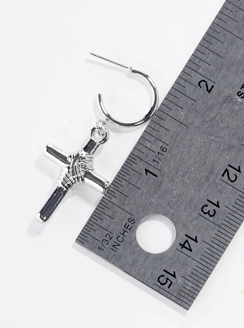 15mm Hoop Earrings With Hollow Cross Drop