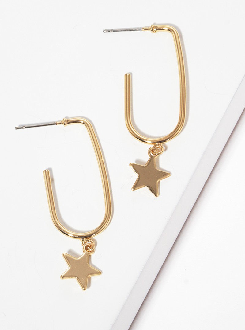 15mm Metal Hoop Earrings With Star Drop