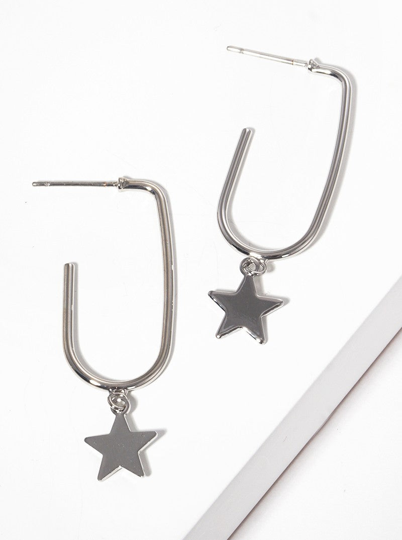 15mm Metal Hoop Earrings With Star Drop