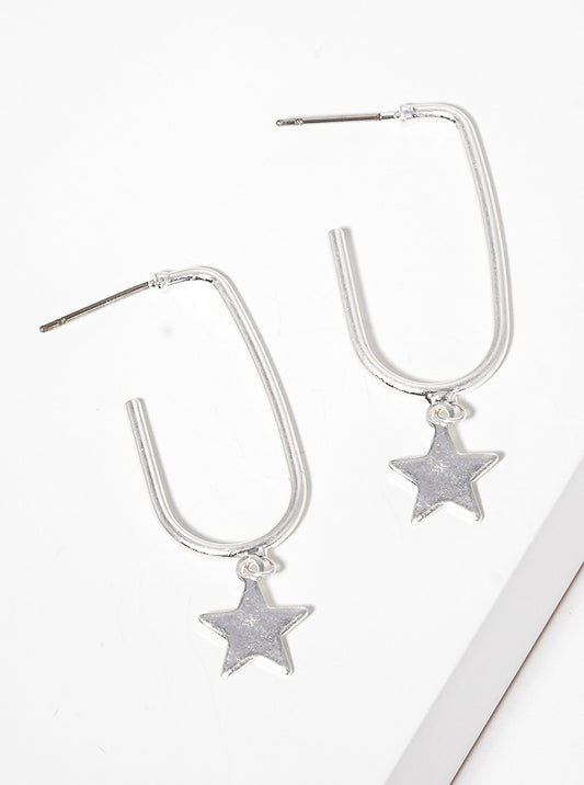 15mm Metal Hoop Earrings With Star Drop