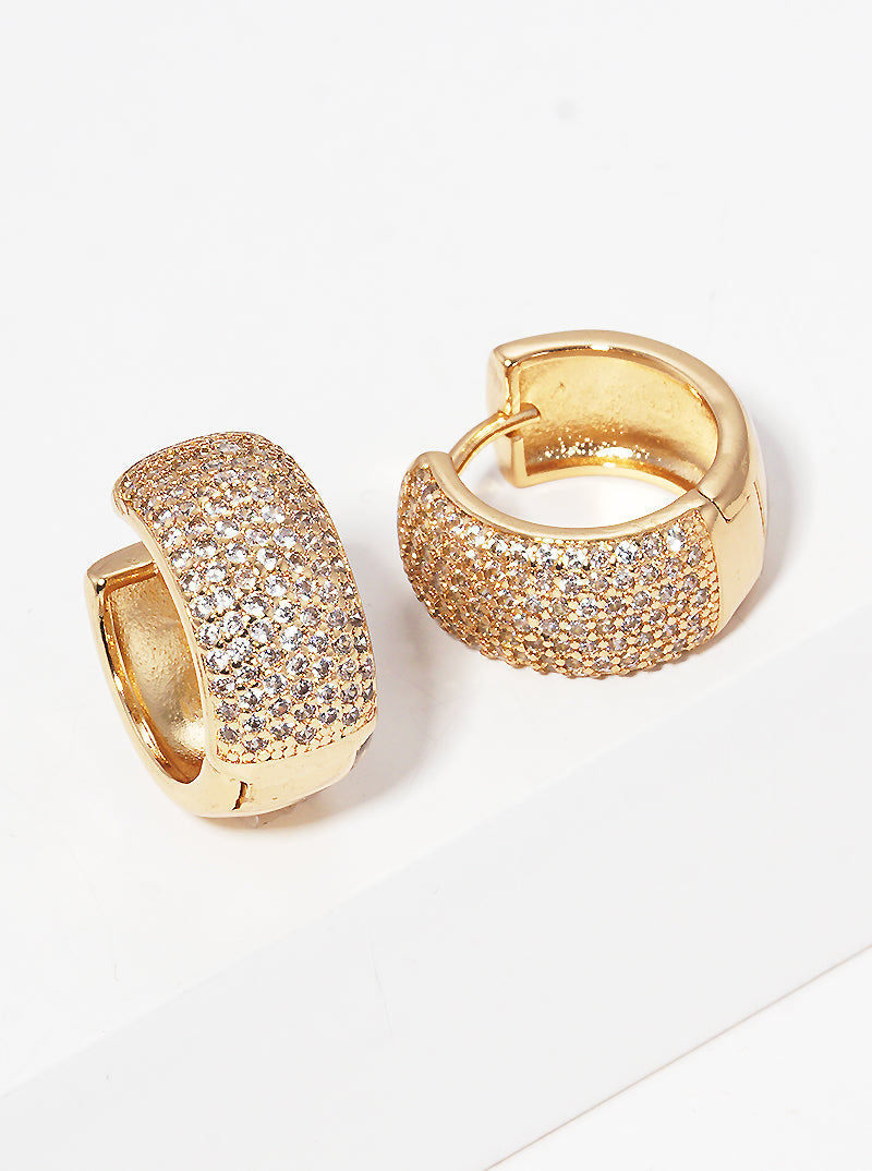15mm Micro Pave Set Cubic Zirconia Wide Huggie Hoop Earrings