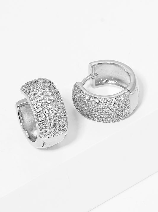 15mm Micro Pave Set Cubic Zirconia Wide Huggie Hoop Earrings