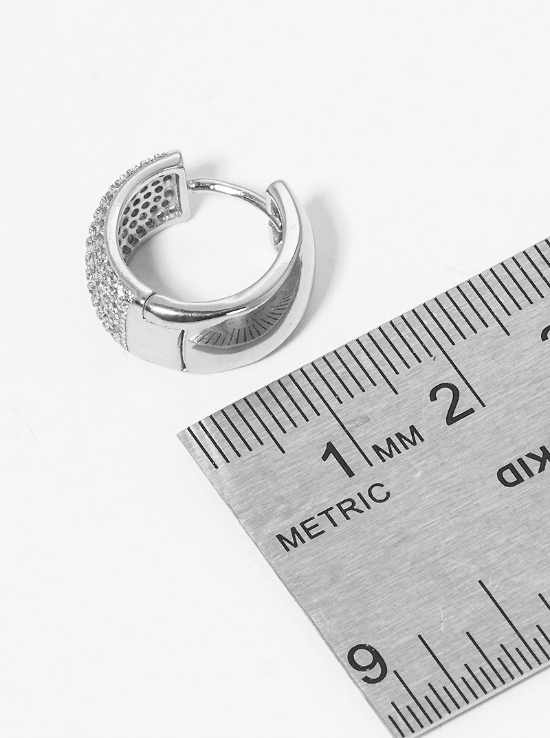 15mm Micro Pave Set Cubic Zirconia Wide Huggie Hoop Earrings