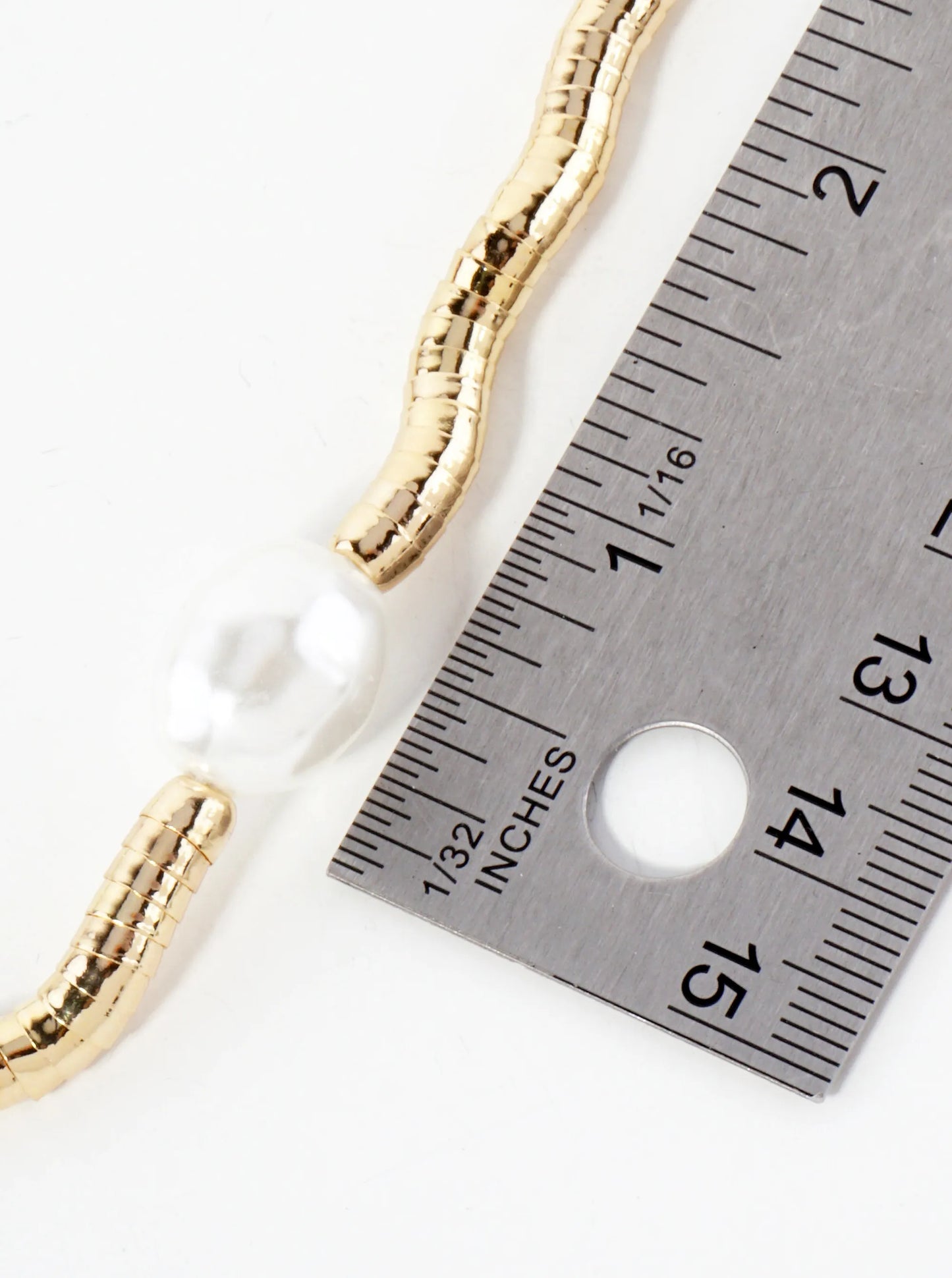 15mm Oval Pearl-Bead Accents Polished Metal Beaded 17-Inch Necklace
