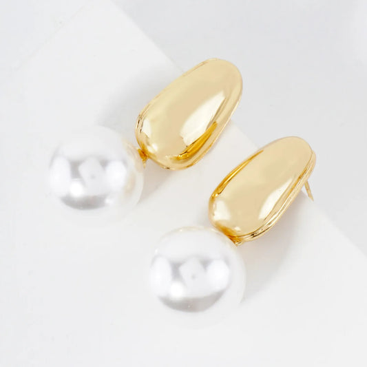 15mm Pearl Drop 14K-Gold-Dipped Brass Earrings