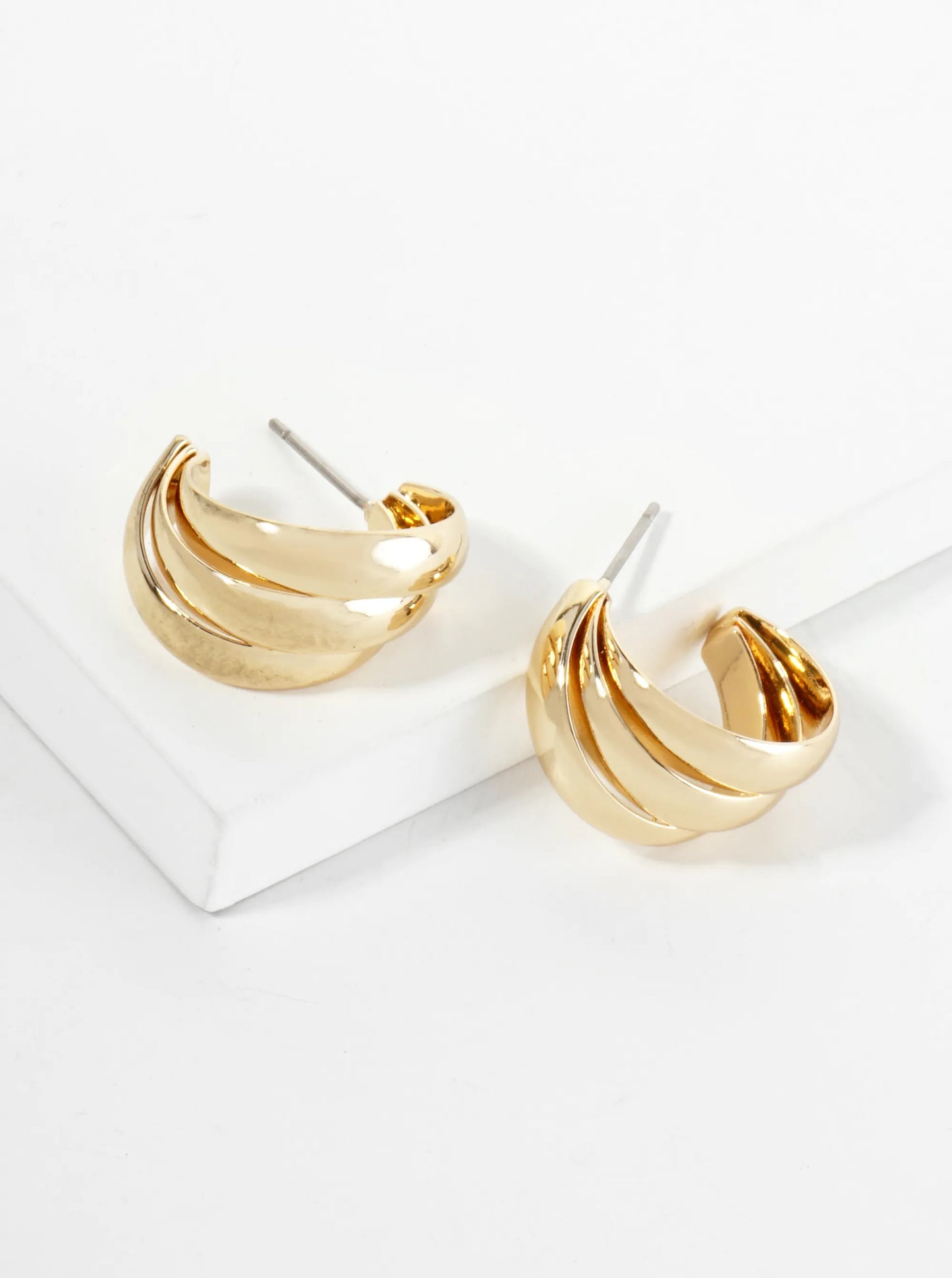 15mm Polished 14K-Gold-Dipped Three Overlapping Hoop Earrings