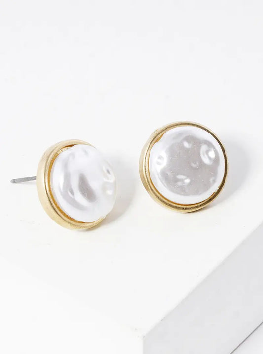15mm Dainty Button Pearl Post Stud Earrings