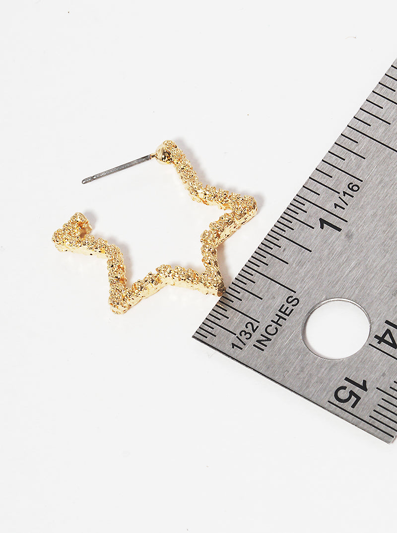 15mm Textured Metal Star Open Hoop Earrings