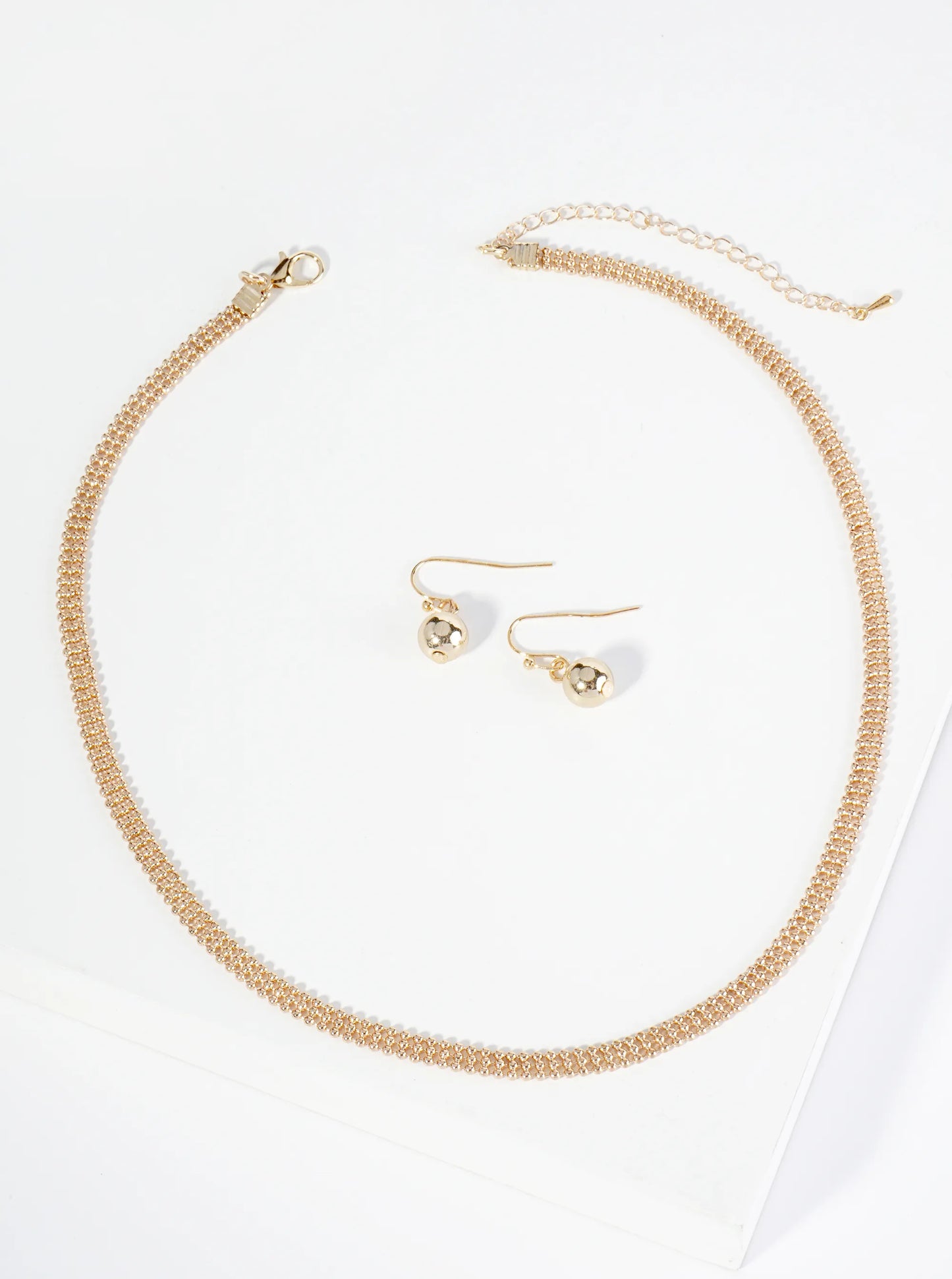 16 Inch 3 Line Ball Chain Necklace Set With Earrings