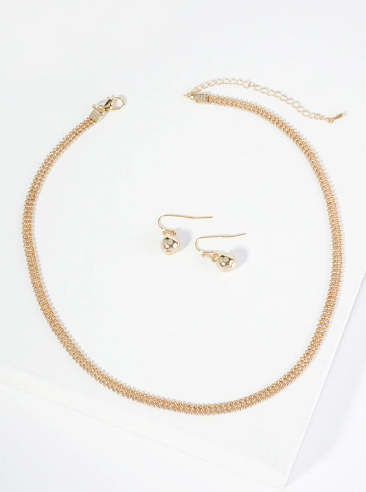 16 Inch 3 Line Ball Chain Necklace Set With Earrings
