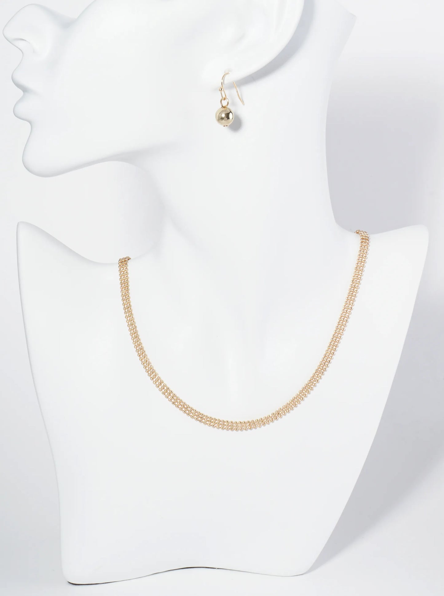 16 Inch 3 Line Ball Chain Necklace Set With Earrings