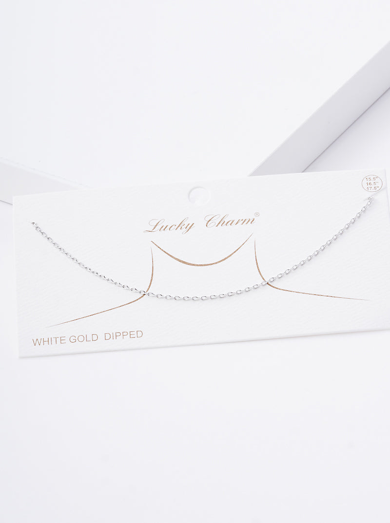 16 Inch Long White Gold Dipped Basic Chain Necklace