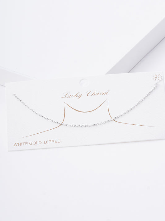 16 Inch Long White Gold Dipped Basic Chain Necklace
