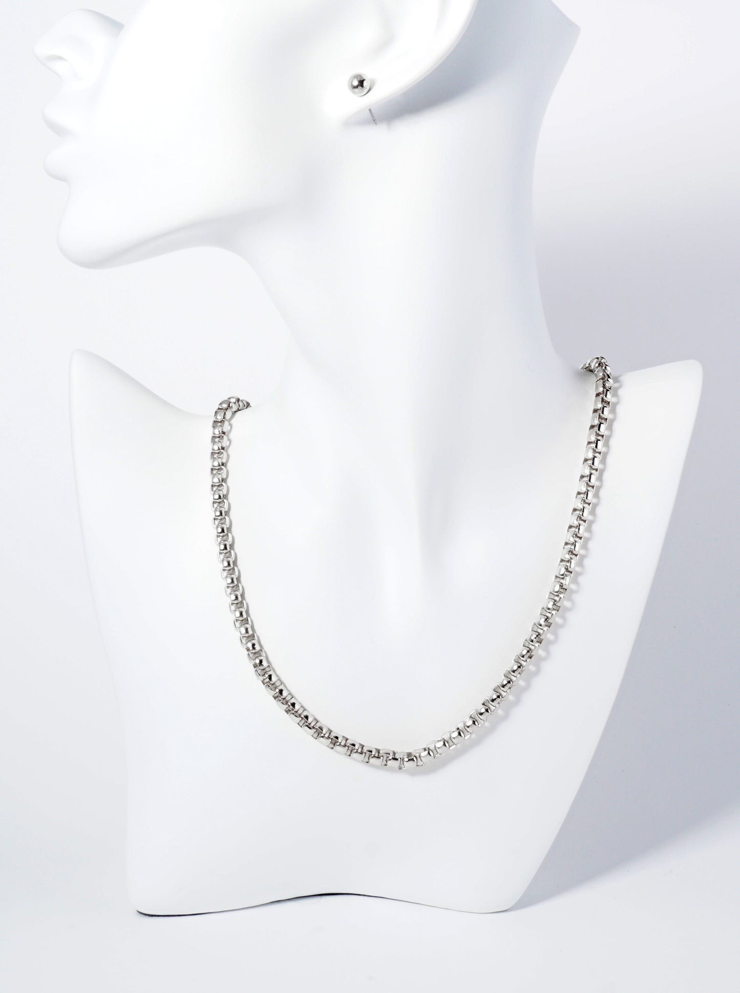 16 Inch Round Box Chain Necklace Set With Earrings