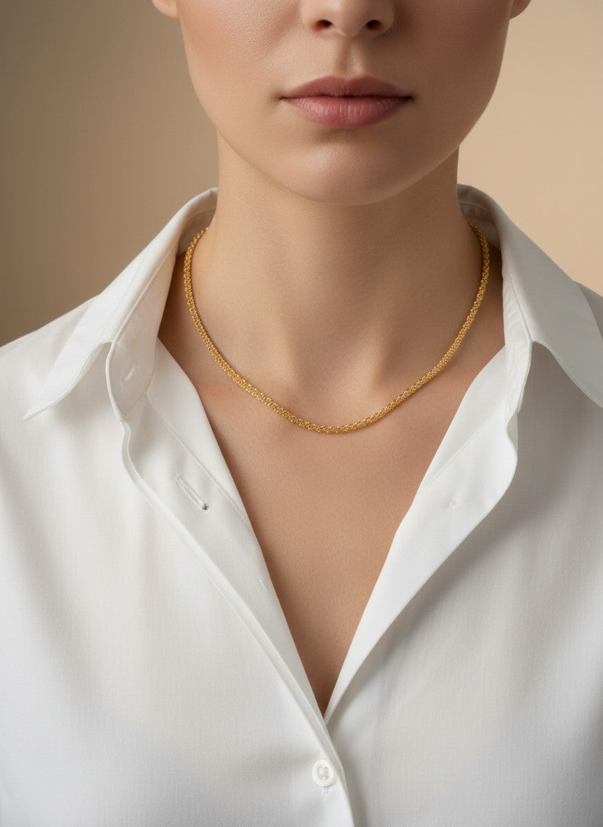 16 Inch Textured Artistic Brass Chain Necklace