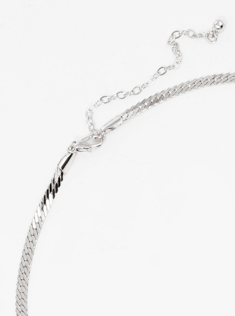 16-inch Long Polished Metal Herringbone Chain Necklace