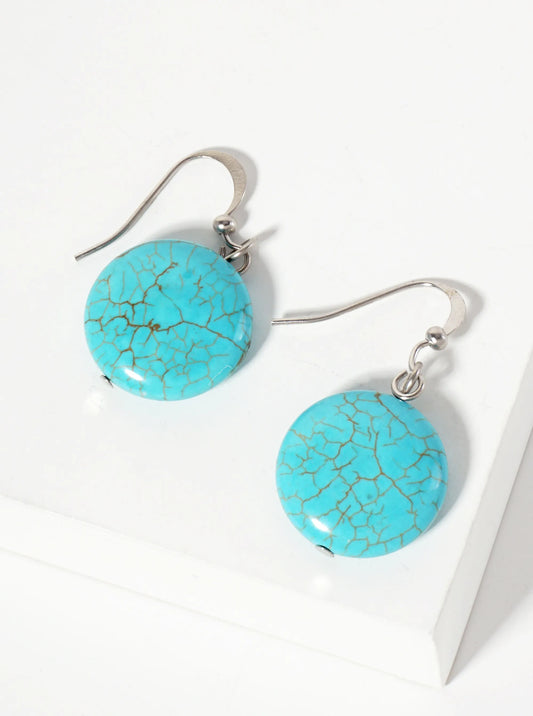 16mm Round-Shaped Semi-Precious Natural-Stone Turquoise Dangle Drop Earrings