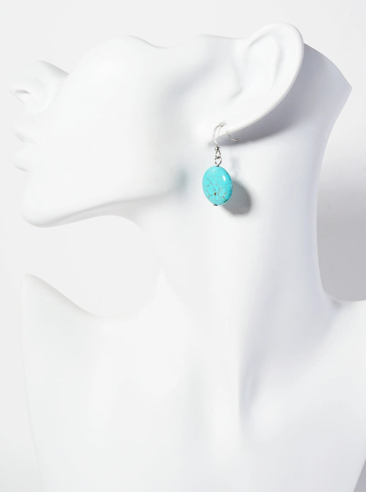 16mm Round-Shaped Semi-Precious Natural-Stone Turquoise Dangle Drop Earrings
