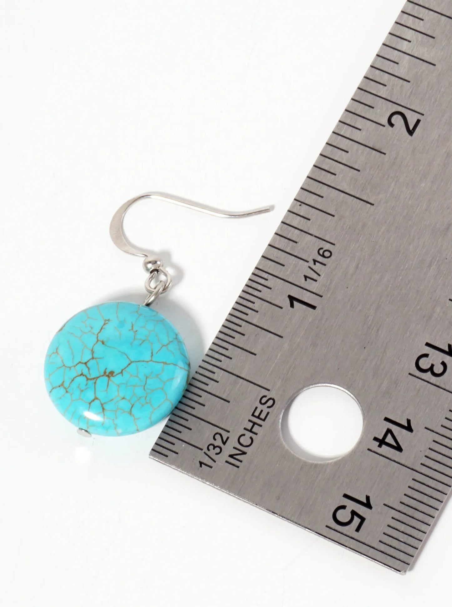 16mm Round-Shaped Semi-Precious Natural-Stone Turquoise Dangle Drop Earrings