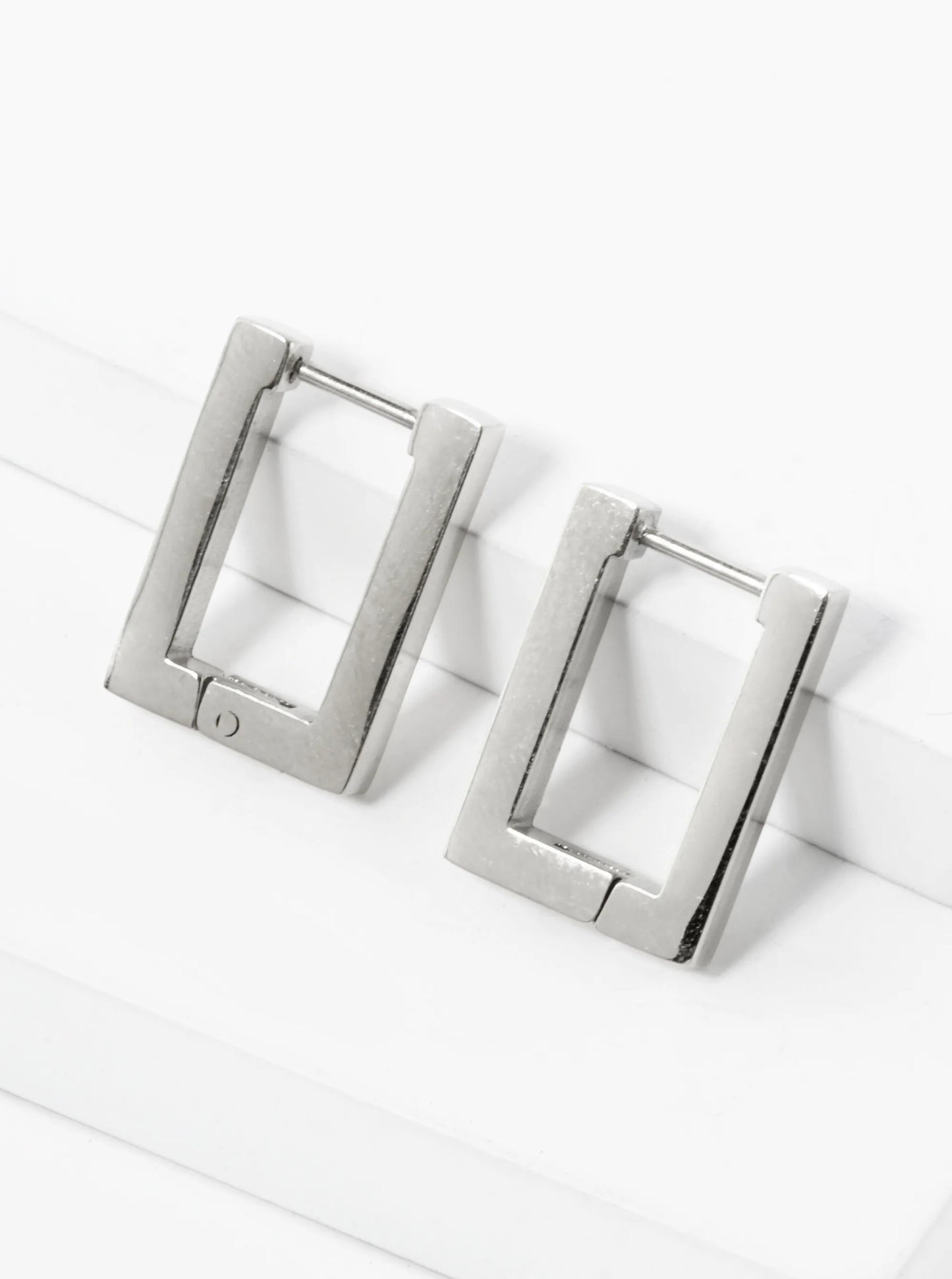 17mm Rectangle Shape Stainless Steel Huggie Hoop Earrings
