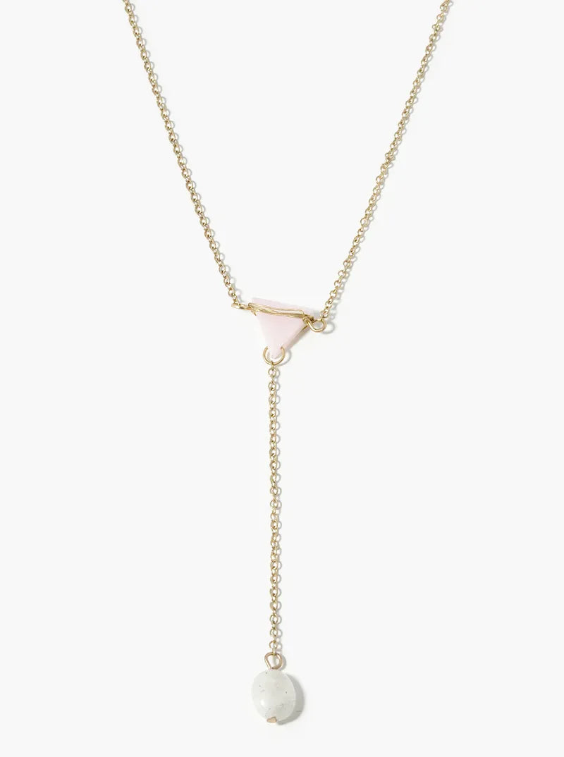 18 Inch Upside Down Triangle And Oval Semiprecious Stone Drop Necklace