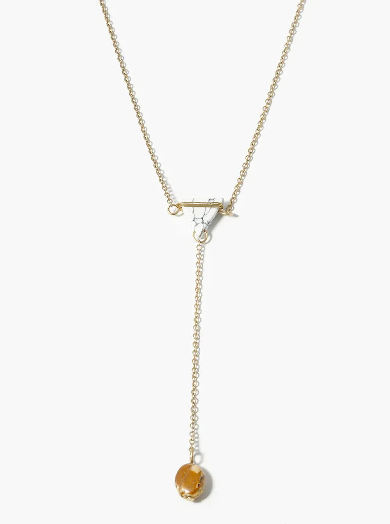 18 Inch Upside Down Triangle And Oval Semiprecious Stone Drop Necklace