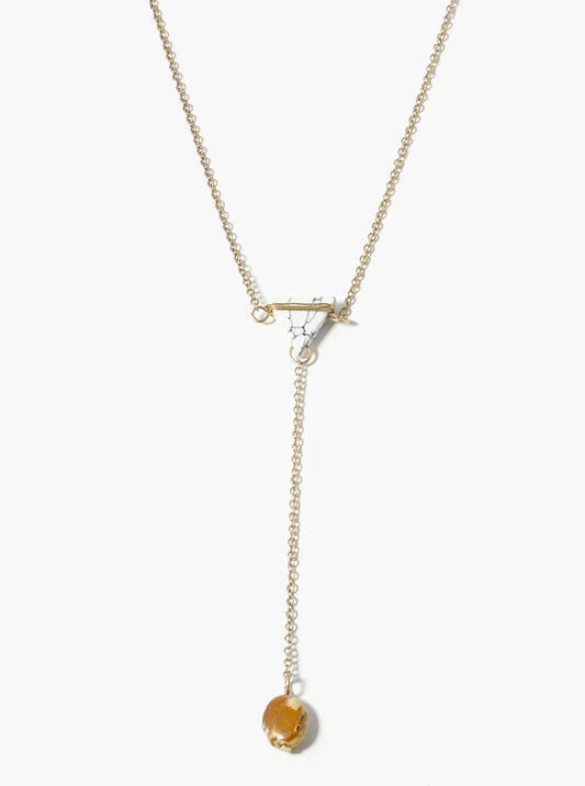 18 Inch Upside Down Triangle And Oval Semiprecious Stone Drop Necklace