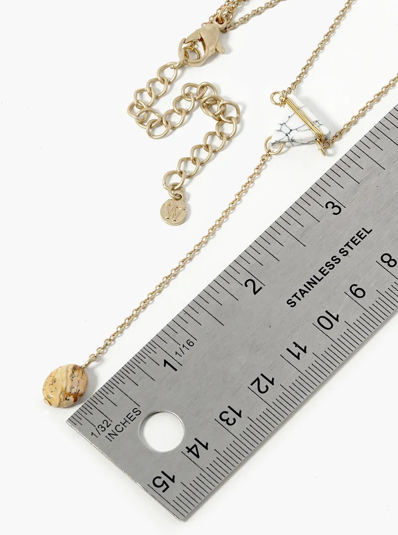 18 Inch Upside Down Triangle And Oval Semiprecious Stone Drop Necklace